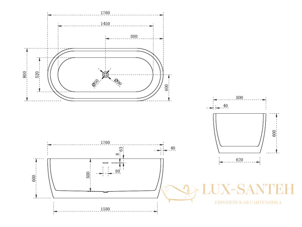 ванна акриловая свободностоящая abber ab9219, белый глянцевый