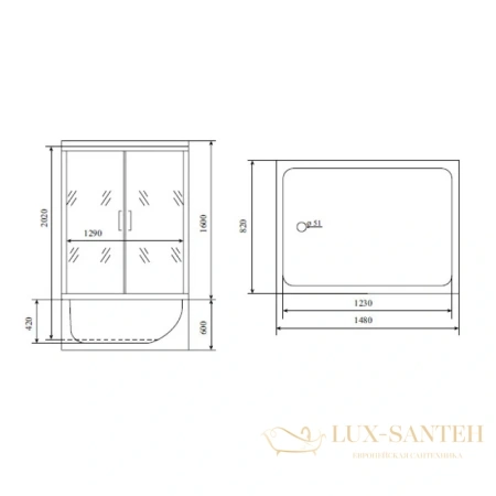 душевая кабина timo lux tl-1505 148x82x220 см, стекло прозрачное