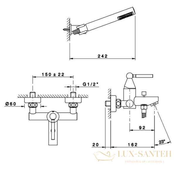 смеситель для ванны nicolazz torre, 3901cr, с душевой лейкой, хром