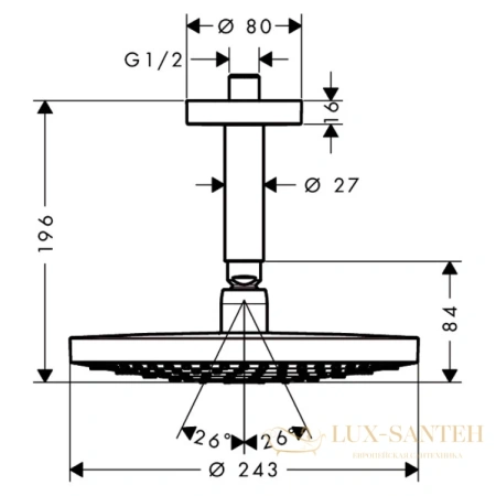 верхний душ hansgrohe raindance select s 240 2jet 26467400 с потолочным подсоединением, ½’ белый/хром
