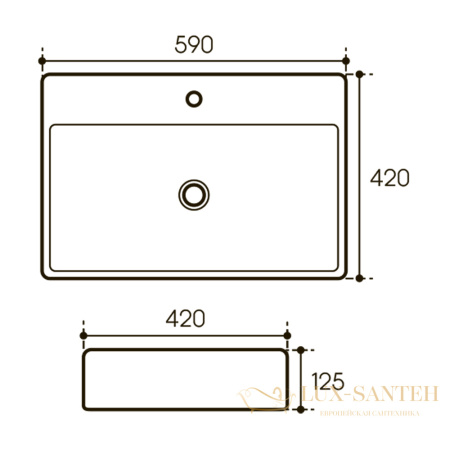 раковина накладная aqueduto espiral esp0510, 590*420 мм, 1 отверстие под смеситель, белый глянцевый