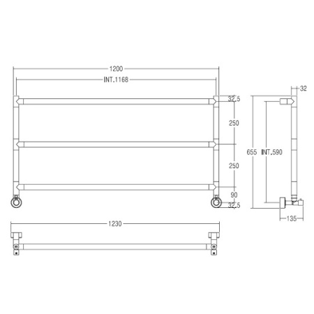 полотенцесушитель водяной, 65,5х123, margaroli sereno 4-430/3, 4430116803mb, матовый черный