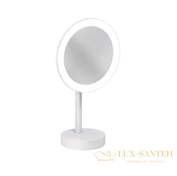 зеркало косметическое  kludi vela r 5899553f настольное, с led-подсветкой 4,5w, 3х кратное увеличение, белый матовый