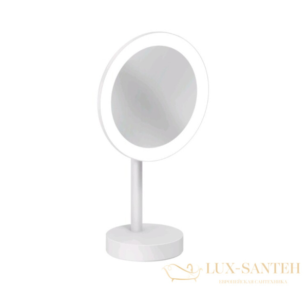 зеркало косметическое  kludi vela r 5899553f настольное, с led-подсветкой 4,5w, 3х кратное увеличение, белый матовый