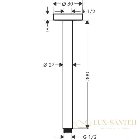 потолочное подсоединение hansgrohe s 300 мм хром-черный 27389340