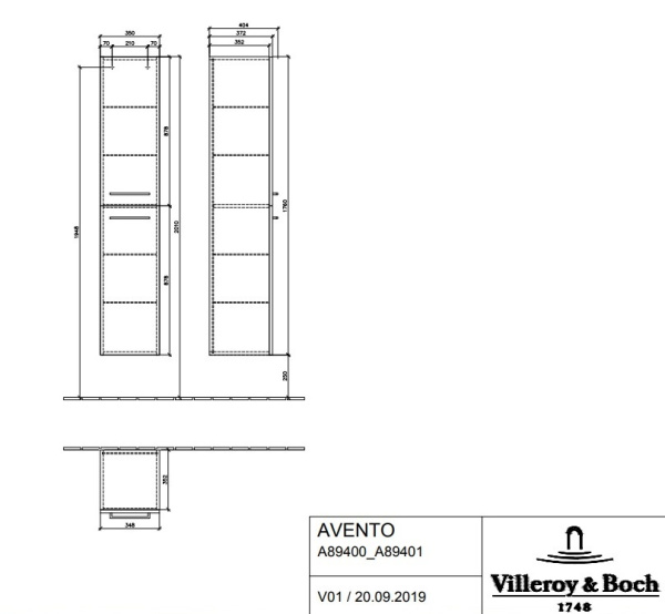 шкаф пенал villeroy & boch avento a89401b4 для ванной комнаты, петли справа, белое стекло
