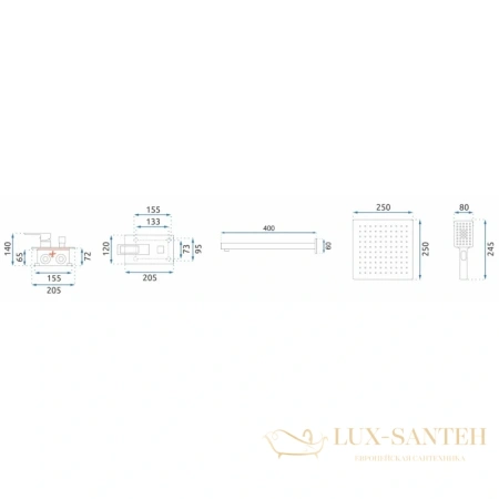 душевой комплект rea parker rea-p9142 250 мм, никель