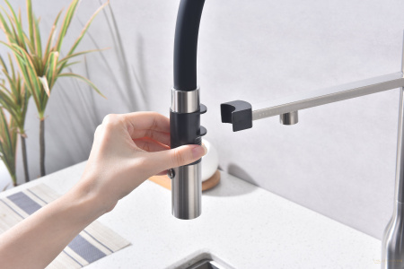 смеситель для кухни под фильтр с гибким изливом paulmark magneto one ma213188-bs, нержавеющая сталь