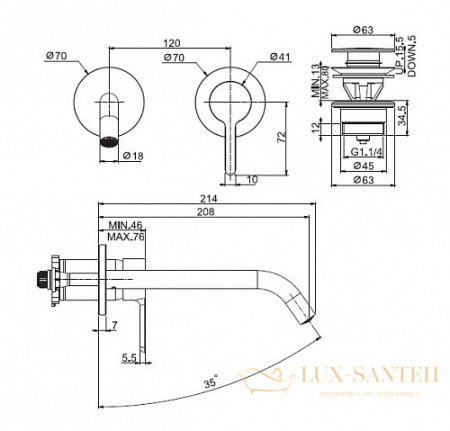 смеситель для раковины встраиваемый fima carlo frattini snap, f3121wlx8cs, черный хром брашированный