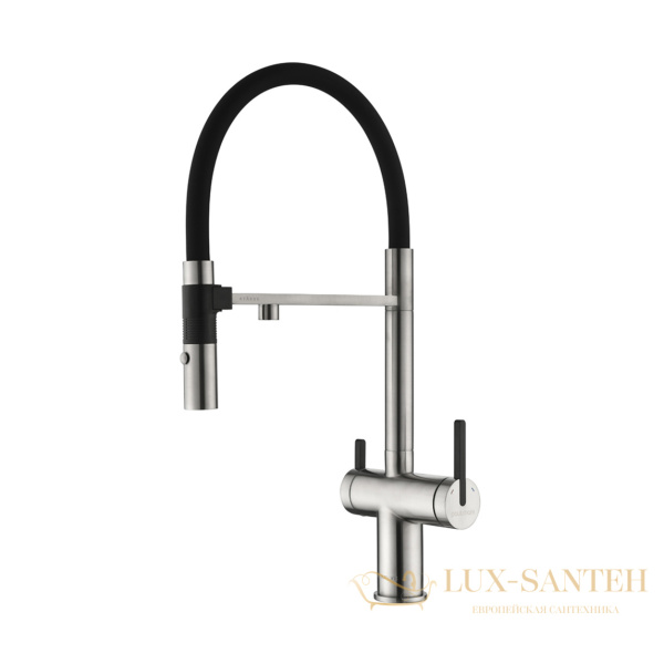 смеситель для кухни под фильтр с гибким изливом paulmark gravity gr213888-bs, нержавеющая сталь