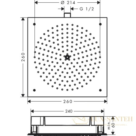 верхний душ hansgrohe raindance 260/260 1jet ecosmart 9 л/мин хром 26481000