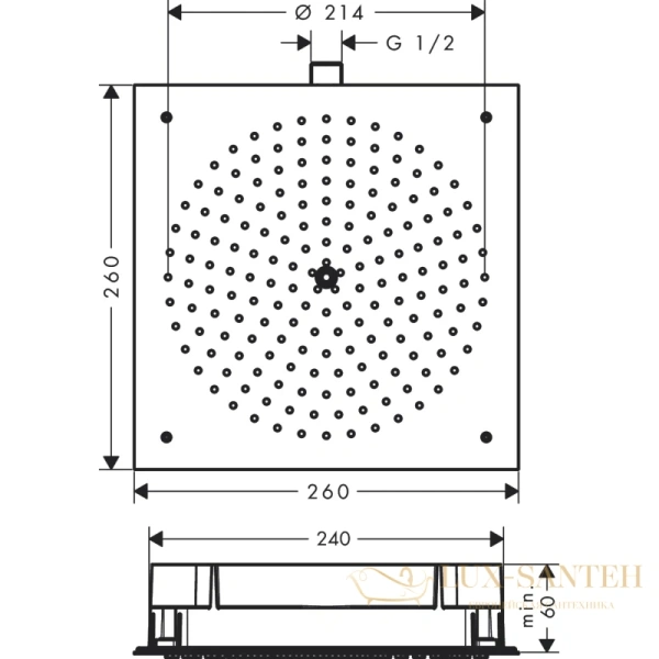 верхний душ hansgrohe raindance 260/260 1jet ecosmart 9 л/мин хром 26481000