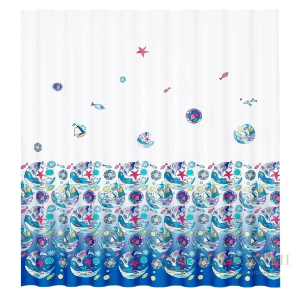 штора wasserkraft salm sc-13101 для ванной комнаты, белый, голубой, синий