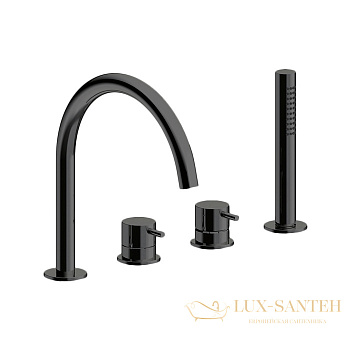 смеситель на борт ванны almar mixers e214006.ab, на 4 отверстия, с душевым комплектом, черный хром брашированный pvd