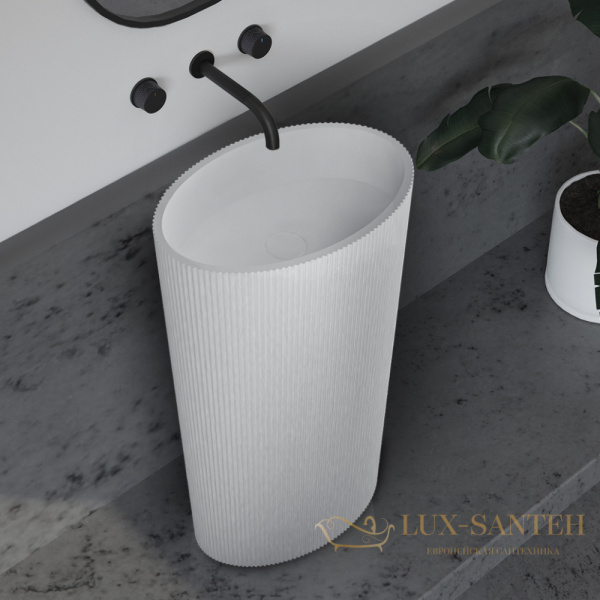 раковина напольная пристенная abber stein as2504-h, горизонтальный выпуск, 50х32х85h, белый матовый