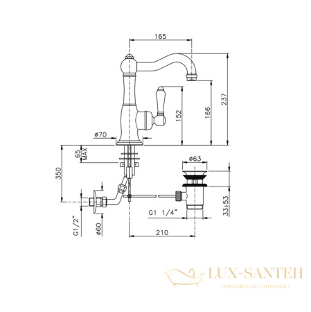 смеситель для раковины, nicolazzi p.m. blanc, 3452cr76c, с донным клапаном, белая керамика, хром