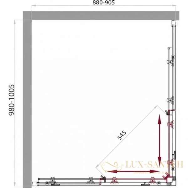 душевой уголок belbagno sela-ah-2 sela-ah-2-100/90-p-cr 100x90 см, стекло рифленое