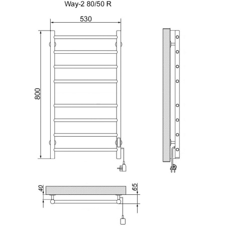 полотенцесушитель электрический кабельный ника way-2 80/50 u, хром