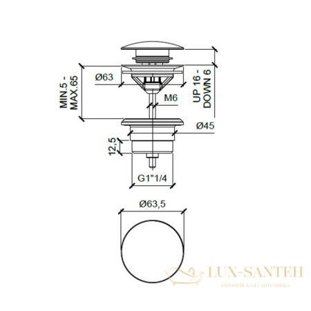 донный клапан almar e094000.ab, 1"1/4 для раковины/биде, черный хром брашированный pvd