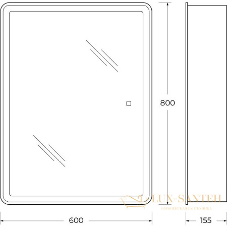 зеркальный шкаф belbagno marino spc-mar-600/800-1a-led-tch 60 см с подсветкой, белый