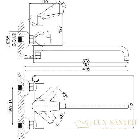 смеситель d&k rhein.mosel da1263341 для ванны, хром