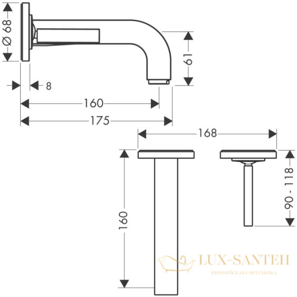 смеситель встраиваемый для раковины, axor citterio, 39113000, с донным клапаном (внешняя часть), хром
