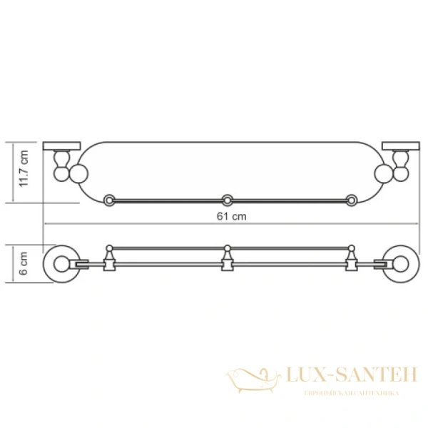 полка стеклянная wasserkraft diemel k-2244 61 см, хром