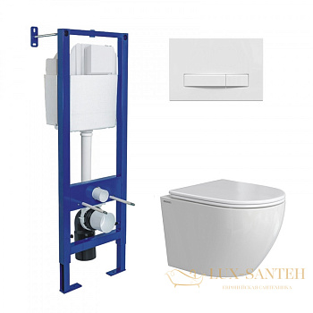 комплект berges 043394: подвесной унитаз okus rimless с системой инсталляции atom 410 и панелью смыва, белый