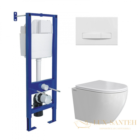 комплект berges 043394: подвесной унитаз okus rimless с системой инсталляции atom 410 и панелью смыва, белый