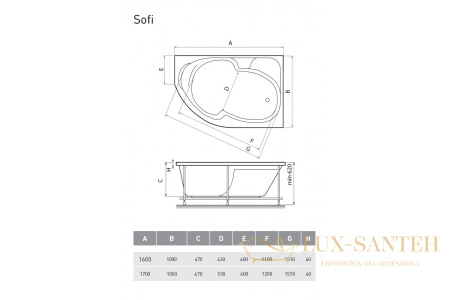 ванна акриловая relisan sofi r 160x100