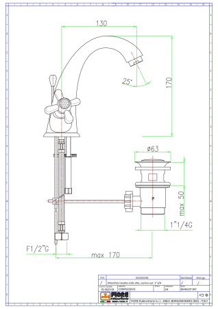 смеситель fiore margot sky 01zz0623 для раковины с донным клапаном, бронза-swarovski
