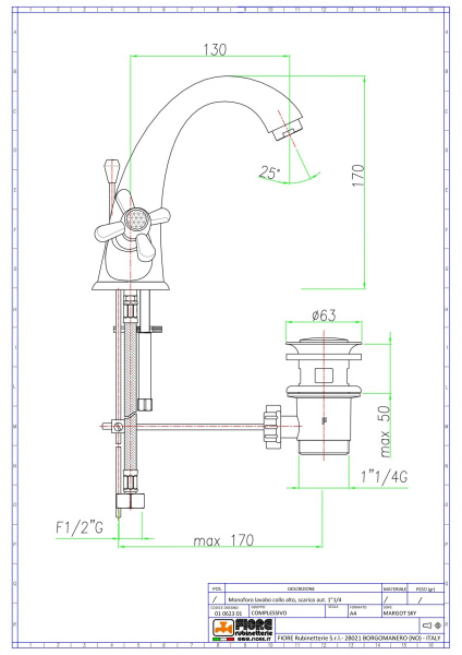 смеситель fiore margot sky 01oo0623 для раковины с донным клапаном, золото-swarovski