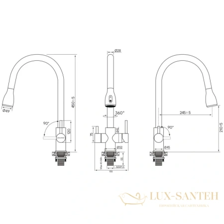 смеситель paulmark lange la214212-418 для кухни с подключением к фильтру, черный металлик