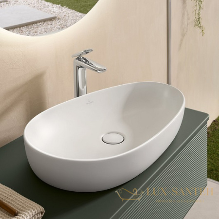 раковина накладная villeroy&boch antao 4a7465rw, 65x40x14,6 cм, stone white ceramicplus, без перелива, белый матовый