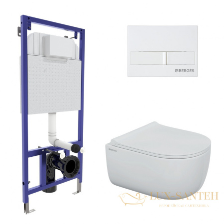 комплект berges 043309: подвесной унитаз ego с системой инсталляции novum 525 и панелью смыва, белый
