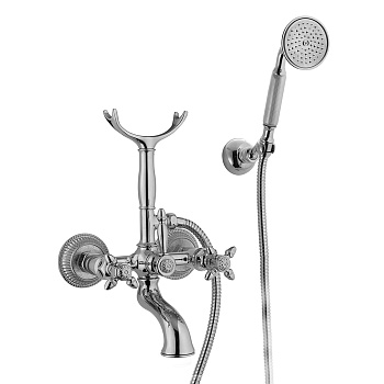 nicolazzi impero, 1202cr36, смеситель для ванны с душем duplex на 2 отверстия, настенный, излив 155 мм, цвет хром