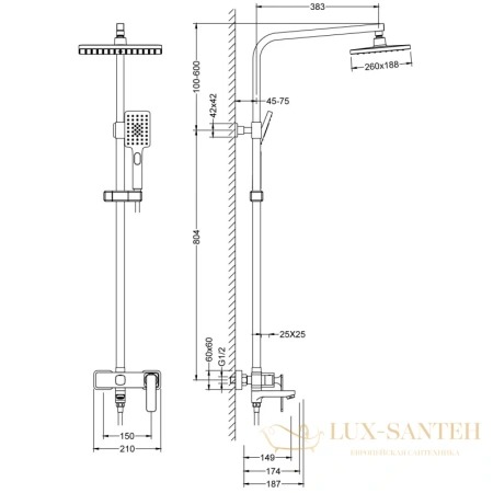 душевая система timo torne sx-4320/00 260x188 мм, хром