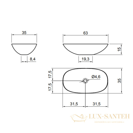 раковина накладная antonio lupi velo, velo63 bianco, 35х63см, без перелива, с донным клапаном (хром), из материала: flumood, белый глянцевый