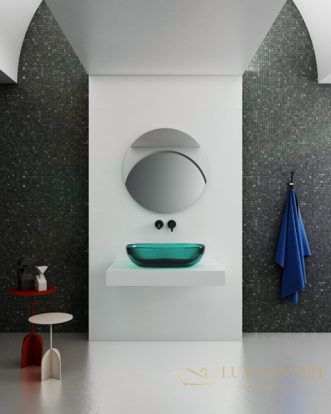 раковина накладная прозрачная abber kristall at2805aquamarin, 60х40 см, бирюзовый