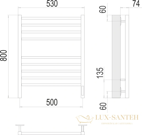 полотенцесушитель электрический terminus ватикан 4670078527530 п8 500x800 кс 9003 белый матовый