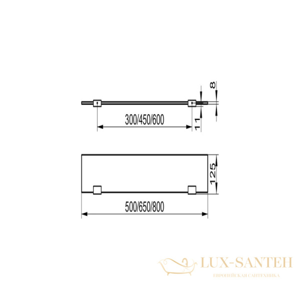 полка для ванной keuco moll 12710015500, 500х8х125 mm, с держателями, кристаллин, хром