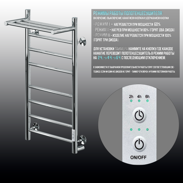 полотенцесушитель электрический кабельный ника way-3 80/50 с полкой u, хром