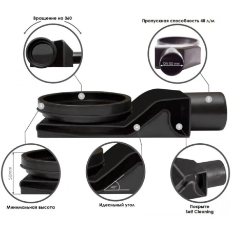 душевой канал pestan confluo premium black glass line 13000291 450 мм, матовый хром, матовый хром/черный глянец