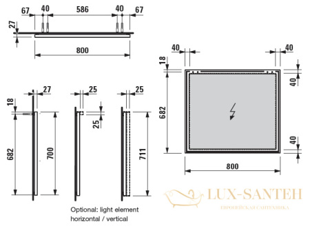 светильник laufen frame25 4.4749.1.900.007.1 800 мм, хром