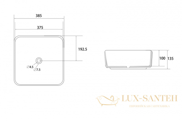 раковина накладная abber rechteck ac2211mw, 38,5х38,5 см, белый матовый