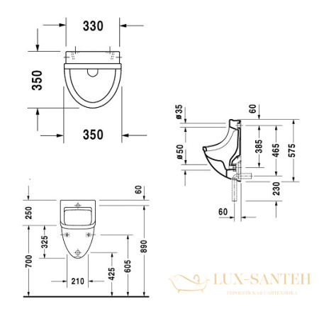 писсуар duravit starck 3 0821350000 подвод воды сзади, белый