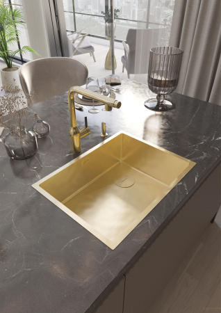 смеситель для кухни под фильтр с выдвижным изливом paulmark viper vi213105-g, золото