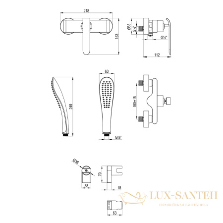 смеситель для душа lemark melange lm4933cw, с душевым набором, белый/хром