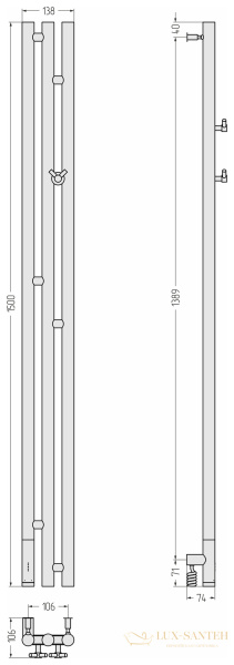 полотенцесушитель электрический 1500x106, сунержа терция 3.0, 30-5844-1511, мэм левый, белый матовый  