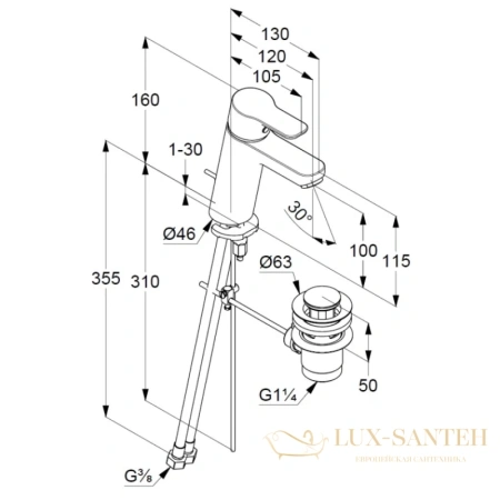 смеситель для раковины kludi pure&easy 371900565 с донным клапаном, хром